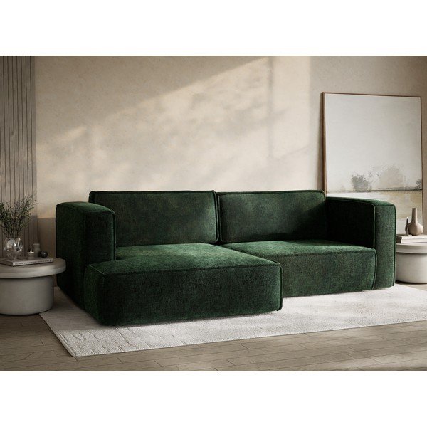 Tmavozelená ženilková rozkladacia/s úložným priestorom rohová pohovka (ľavý roh/s leňoškou) Velto – Maison de Rêve-image-4