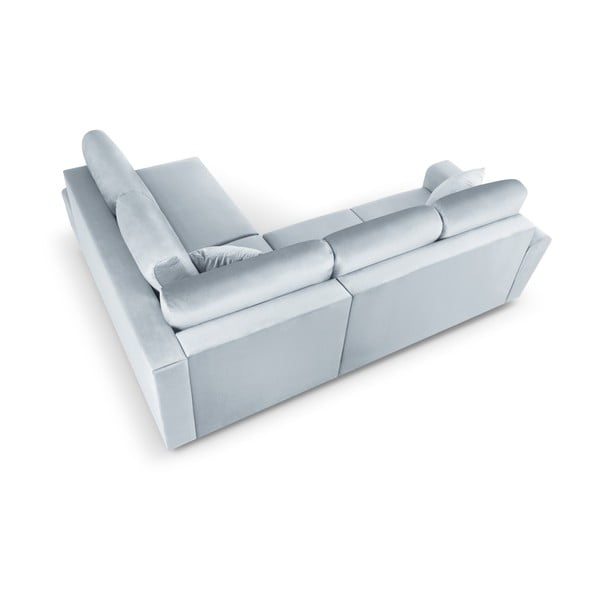 Svetlomodrá zamatová rozkladacia/s úložným priestorom rohová pohovka (pravý roh/do L) Kyoto – Cosmopolitan Design-image-4