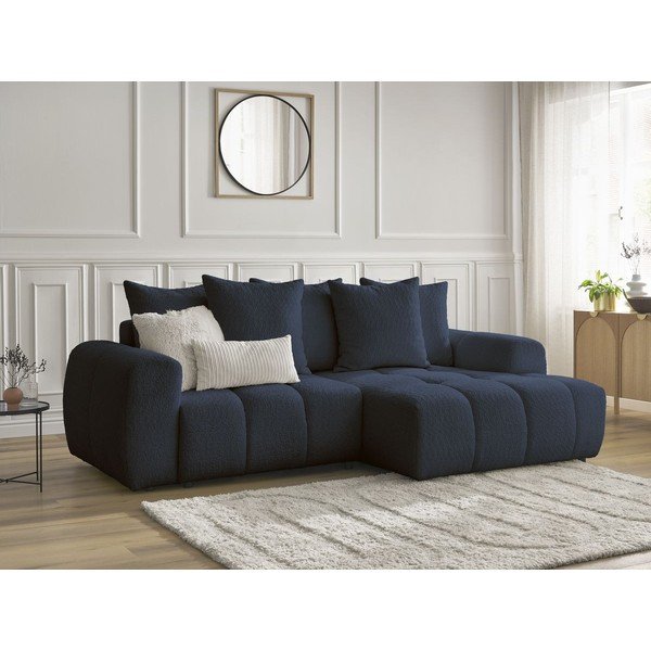 Modrá rozkladacia/s úložným priestorom rohová pohovka z textílie buklé (pravý roh/s leňoškou) Roxelane – Bobochic Paris-image-4