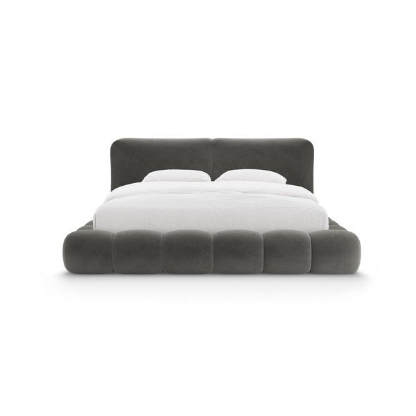 Tmavosivá čalúnená dvojlôžková posteľ s úložným priestorom s roštom 160x200 cm Solange – Micadoni -image-4