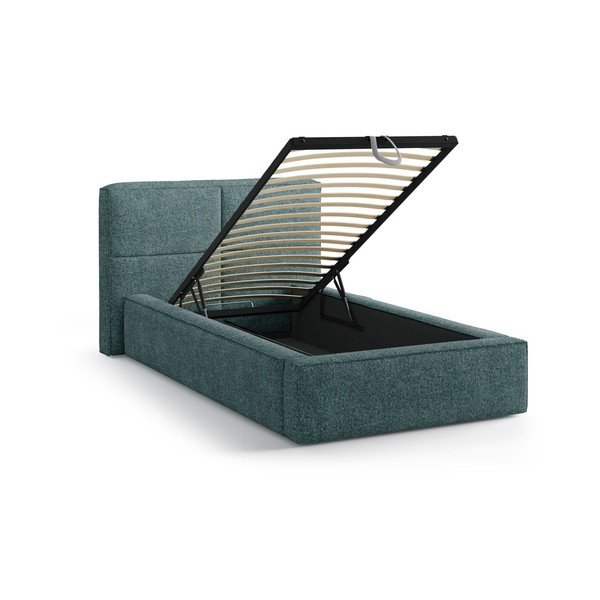 Tyrkysovomodrá čalúnená jednolôžková posteľ s úložným priestorom s roštom 90x200 cm Darren – Micadoni -image-2