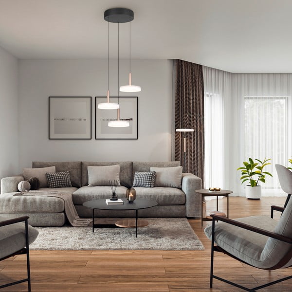 LED stmievateľné závesné svietidlo v čierno-bielo-zlatej farbe so skleneným tienidlom ø 35 cm Celeste – Trio-image-1