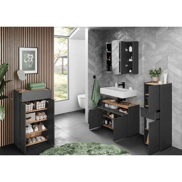 Antracitová vysoká kúpeľňová skrinka 34x111 cm Forano – Germania-image-4