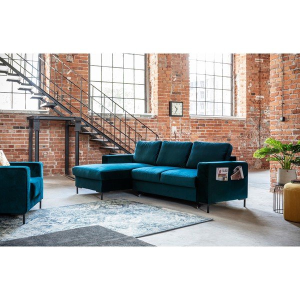 Zamatová rozkladacia rohová pohovka v petrolejovej farbe (ľavý roh) Lofty Lilly – Miuform-image-4