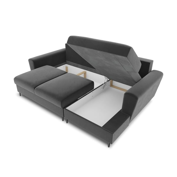 Svetlosivá zamatová rozkladacia/s úložným priestorom rohová pohovka (pravý roh/s leňoškou) Kyoto – Cosmopolitan Design-image-3