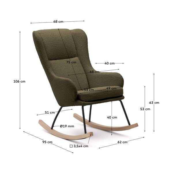 Zelené hojdacie kreslo z textílie bouclé Maustin – Kave Home-image-4