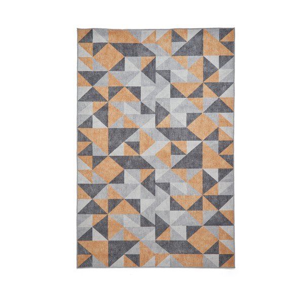 Prateľný koberec v okrovožltej a sivej farbe 61x120 cm Coral Yellow&Grey – Think Rugs