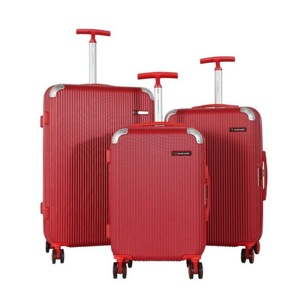 Sada 3 červených cestovných kufrov na kolieskách Travel World Ebby