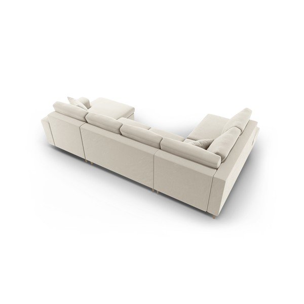 Béžová zamatová rozkladacia/s úložným priestorom rohová pohovka (ľavý roh/do "U") Kyoto – Cosmopolitan Design-image-4