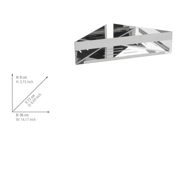 Rohová samodržiaca kúpeľňová polička z nehrdzavejúcej ocele v lesklo striebornej farbe Genova – Wenko-image-2