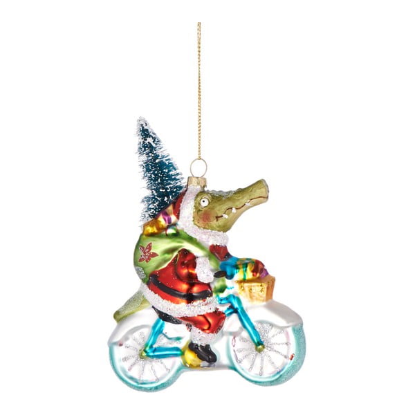 Vianočná závesná ozdoba zo skla Butlers Krokodíl na bicykli, ⌀ 11 cm