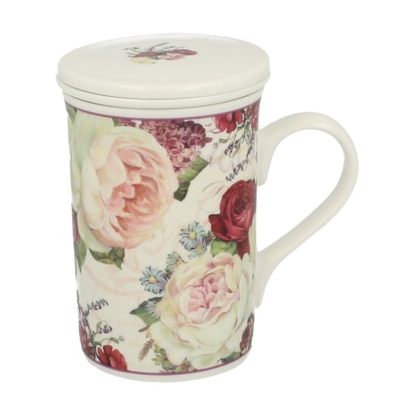 Porcelánový hrnček s filtrom s motívom kvetín Duo Gift Roses, 300 ml