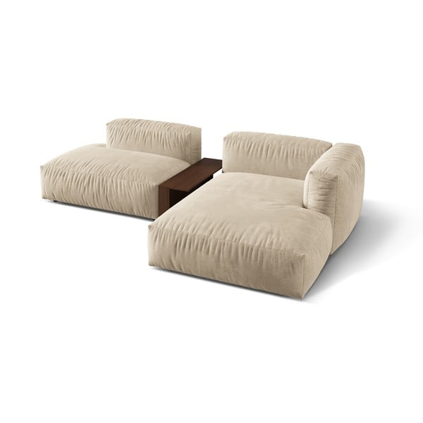 Béžová zamatová modulárna rohová pohovka (pravý roh/s leňoškou) Martina – Micadoni -image-2