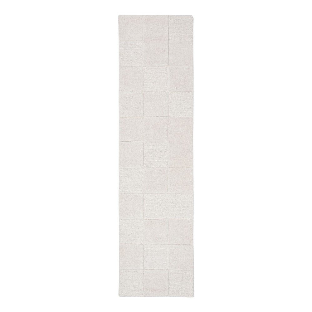 Slonovinový ručne tkaný vlnený behúň 60x230 cm Checkerboard – Flair Rugs