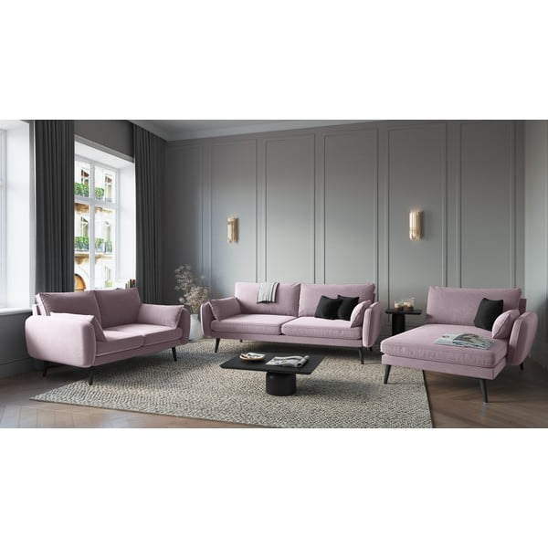 Svetloružová zamatová pohovka s čiernymi nohami Kooko Home Lento, 158 cm-image-1