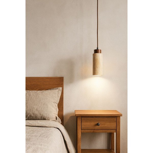 Béžové závesné svietidlo s kamenným tienidlom ø 6,5 cm Selma – Opviq lights-image-2