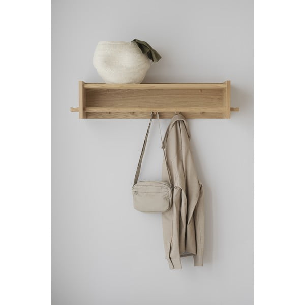 Nástenný vešiak z dubového dreva v prírodnej farbe s poličkou Hillmond – Rowico-image-1