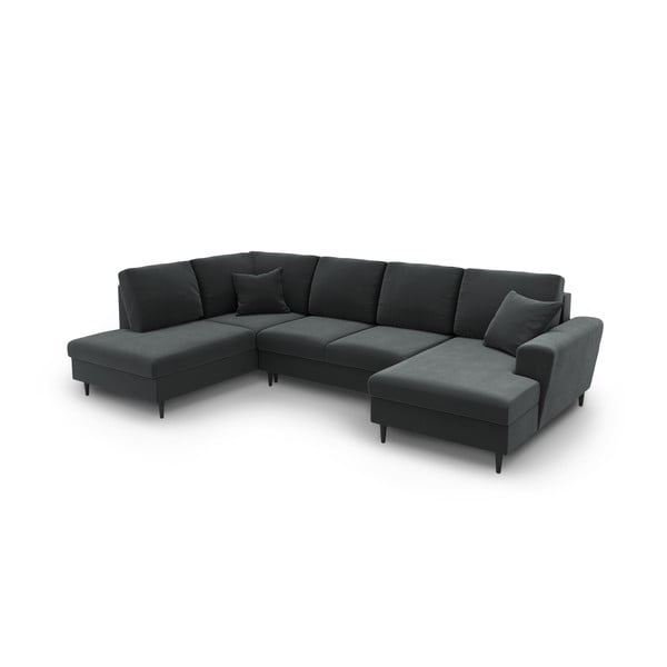 Tmavosivá zamatová rozkladacia/s úložným priestorom rohová pohovka (ľavý roh/do "U") Kyoto – Cosmopolitan Design-image-1