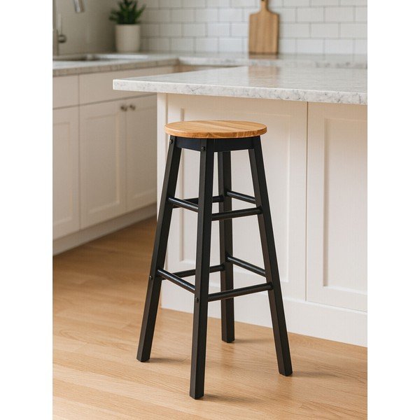 Čierna/v prírodnej farbe barová stolička z kaučukového dreva (výška sedadla 74 cm) Chester – Premier Housewares-image-1
