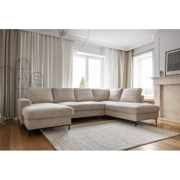 Béžová menčestrová rozkladacia rohová pohovka (pravý roh) Lofty Lilly – Miuform-image-3