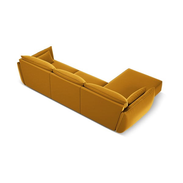 Zamatová rohová pohovka v horčicovej farbe (ľavý roh/s leňoškou) Vanda – Mazzini Sofas-image-3
