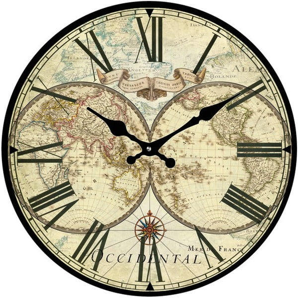 Sklenené hodiny Historická mapa, 30 cm