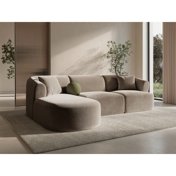 Svetlohnedá zamatová rohová pohovka (ľavý roh/s leňoškou) Campi – Cosmopolitan Design-image-1