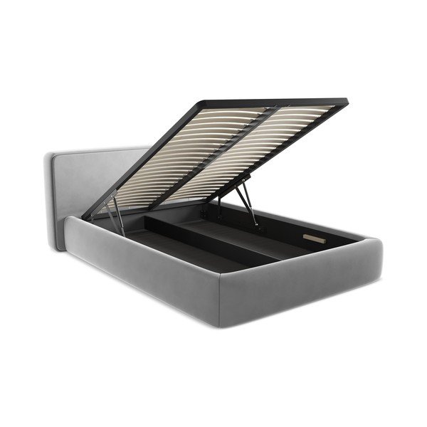 Sivá čalúnená dvojlôžková posteľ s úložným priestorom s roštom 140x200 cm Kiana – Makamii-image-3