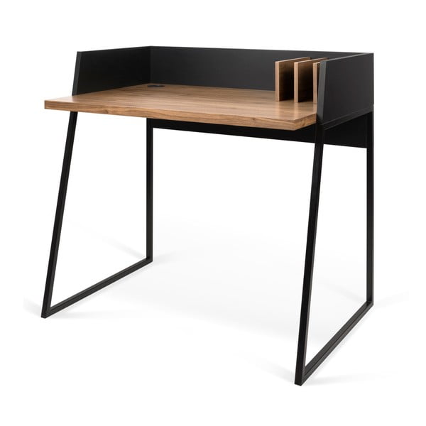 Čierny pracovný stôl s detailmi v dekore orechového dreva TemaHome Volga-image-2