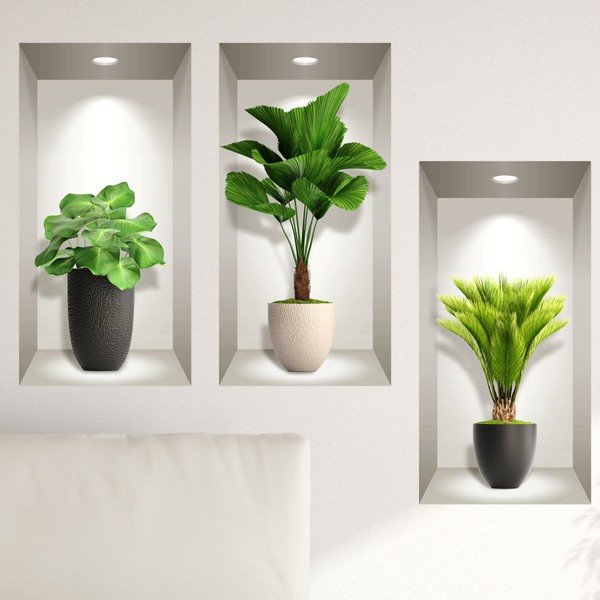 Sada 3 3D samolepiek na stenu Ambiance Tropical Plants-image-1
