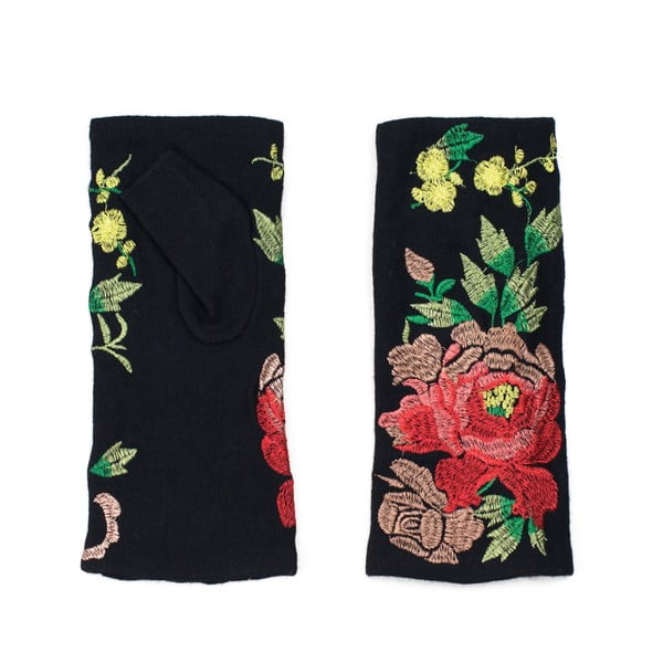 Čierne rukavice s detailom kvetiny Rosemary