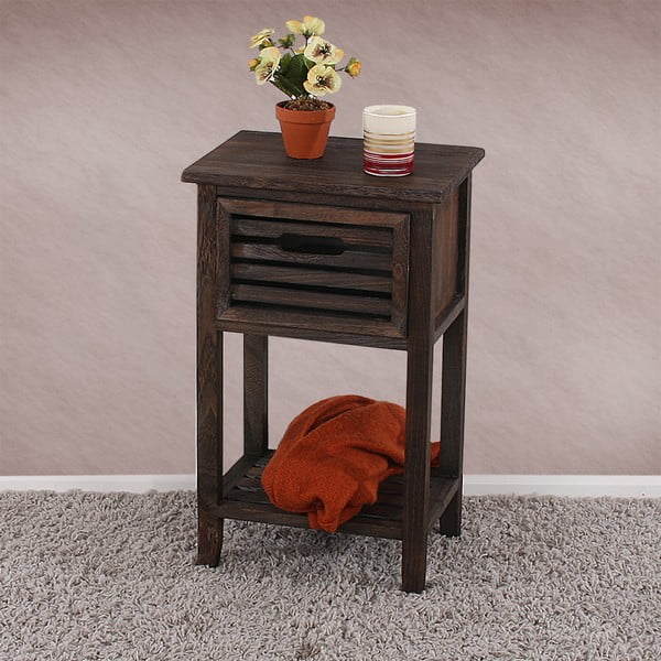 Hnedý nočný stolík na nožičkách Mendler Shabby-image-1