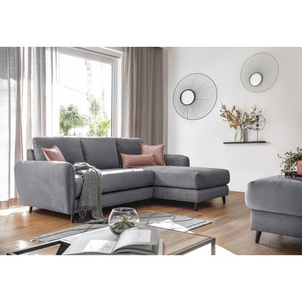 Svetlosivá zamatová rohová pohovka s podnožkou Miuform Cosy Claire, pravý roh-image-4