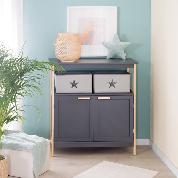 Antracitovosivá nízka detská komoda s prebaľovacím pultom 87x75 cm Berlin – Roba-image-4