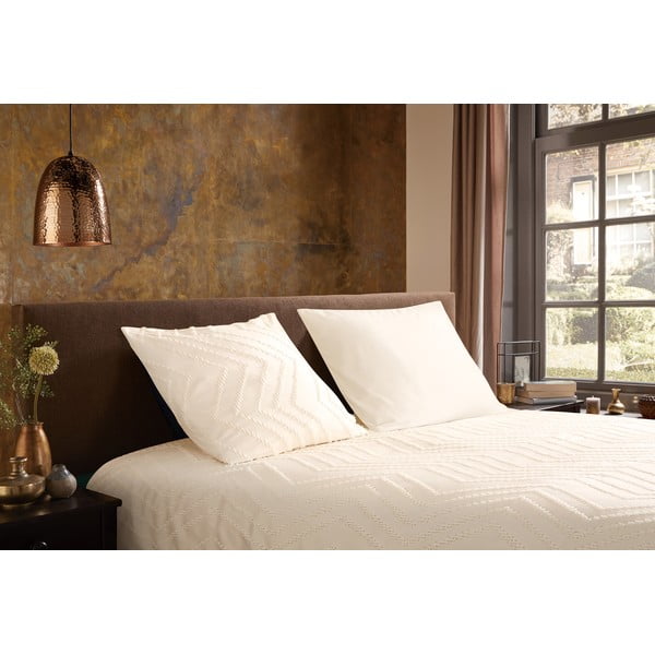 Krémové predĺžené obliečky na dvojlôžko z mikrovlákna 200x220 cm Pure Zigzag – Good Morning-image-1