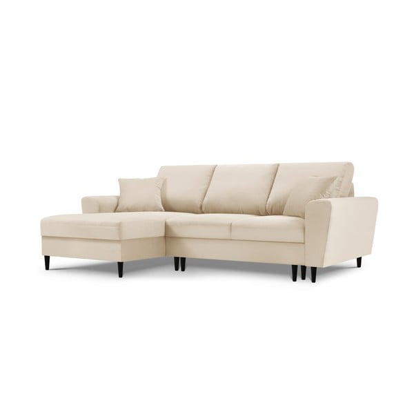 Béžová menčestrová rozkladacia rohová pohovka Micadoni Home Moghan, ľavý roh-image-3