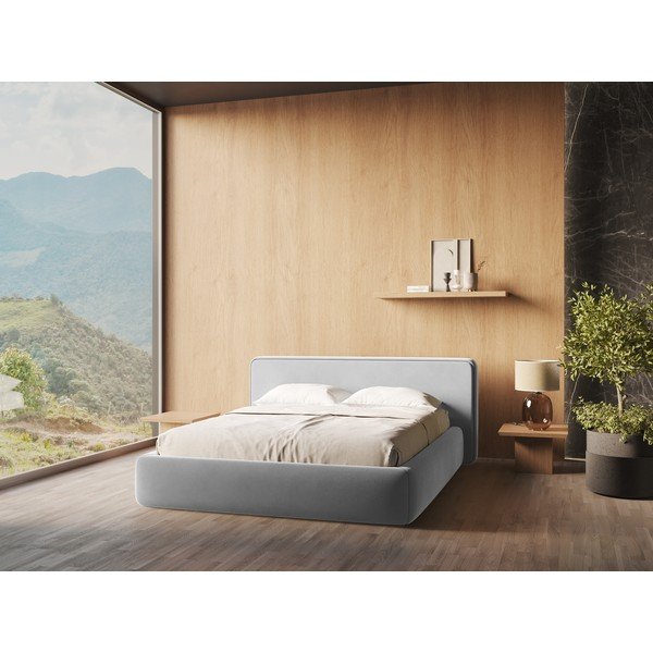 Sivá čalúnená dvojlôžková posteľ s úložným priestorom s roštom 180x200 cm Kiana – Makamii-image-1