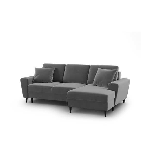 Svetlosivá zamatová rozkladacia/s úložným priestorom rohová pohovka (pravý roh/s leňoškou) Kyoto – Cosmopolitan Design-image-1