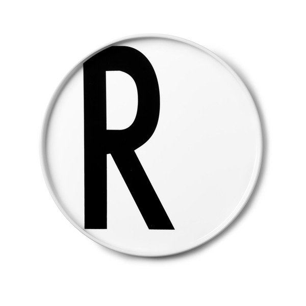 Biely porcelánový dezertný tanier Design Letters R, 21,5 cm