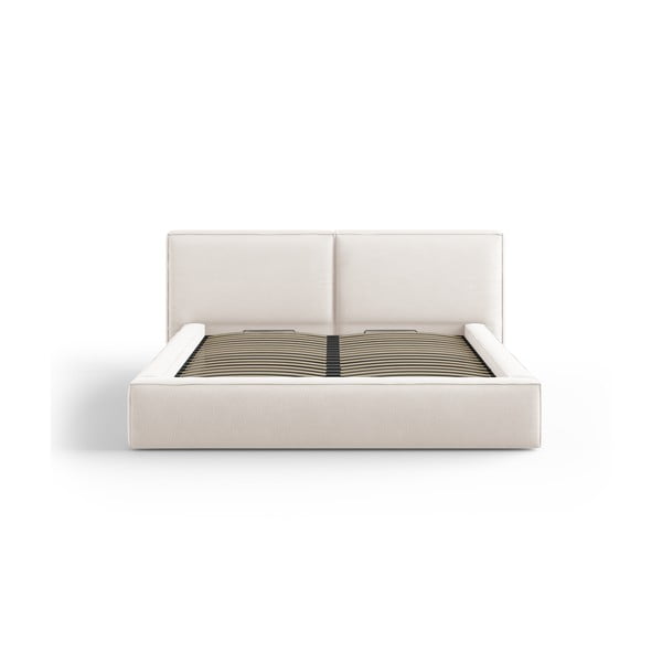 Béžová čalúnená dvojlôžková posteľ s úložným priestorom a roštom 200x200 cm Arendal – Cosmopolitan Design-image-2