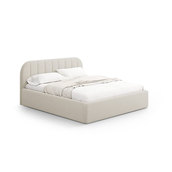 Béžová čalúnená dvojlôžková posteľ s úložným priestorom s roštom 140x200 cm Juno – Windsor & Co Sofas