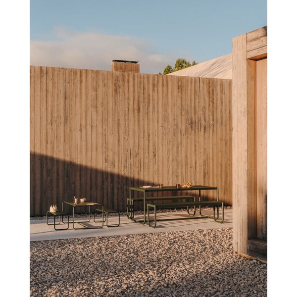 Tmavozelená kovová záhradná jedálenská súprava pre 4 Sotil – Kave Home-image-3