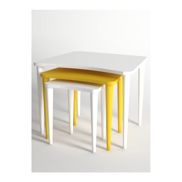 Sada 3 konferenčných stolíkov v bielej a žltej farbe Monte Nero