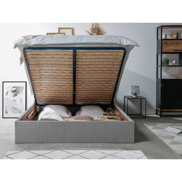 Svetlosivá čalúnená dvojlôžková posteľ s úložným priestorom s roštom 160x200 cm Adele - Bobochic Paris-image-3