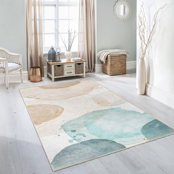 Krémovo-tyrkysový prateľný koberec 160x230 cm Puddle – Mila Home-image-1