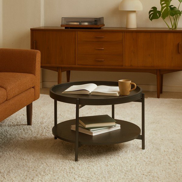 Čierny okrúhly konferenčný stolík v dekore duba ø 64 cm Hagen – Bonami Essentials-image-4