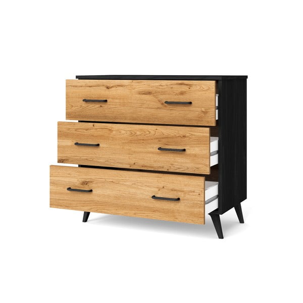 Čierna/prírodná nízka komoda v dekore duba 80x72 cm Indus – Marckeric-image-2