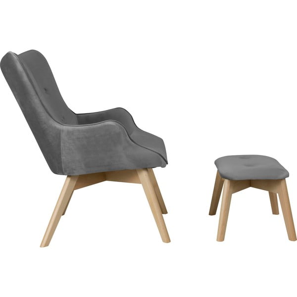 Sivé zamatové kreslo s podnožkou Niko – Ropez-image-3