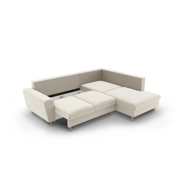 Béžová zamatová rozkladacia/s úložným priestorom rohová pohovka (pravý roh/do L) Kyoto – Cosmopolitan Design-image-3