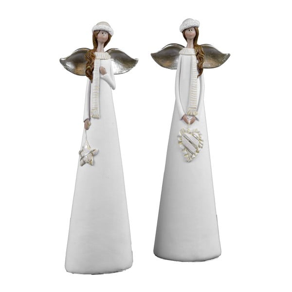 Sada 2 bielych veľkých dekoratívnych anjelov s čapičkou Ego Dekor